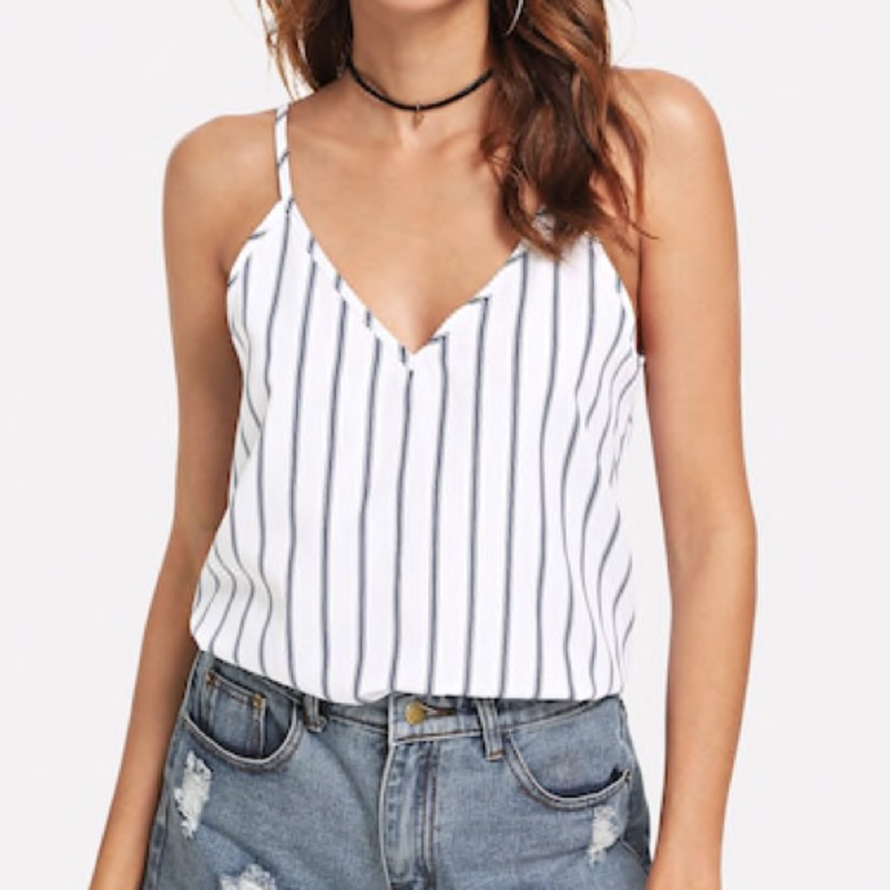 Double V-Neck Striped Cami Top